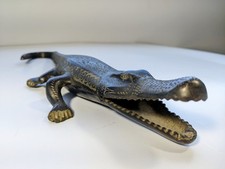 Big Vintage 14” Brass Alligator / Crocodile Figurine Ornate pattern NO TARIFFS picture