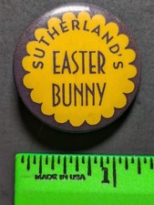 Vintage Sutherland's Store Easter Bunny Pinback Pin picture