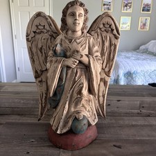 Vintage Heavy Hand carved Gothic Angel Signed Museum Beloit? Read picture