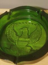 Vintage Indiana Green Glass Eagle Shield 7 Stars Ashtray picture