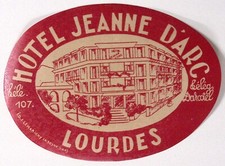 c1940s Hotel Jeanne D'arc Lourdes FRANCE  Luggage Label 5.5