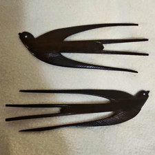 Pair Of African Ebony Wood Bird Colmbs/hair Pick picture