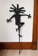 Vintage Folk Art Metal Dancing Woman Garden Stake Sculpture Handmade 45” picture