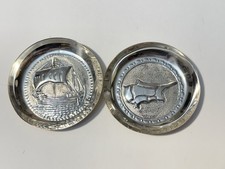 2 Vintage .830 Silver Israel 12 Tribes coin Dishes Zebulun Ship Naphtali Deer picture