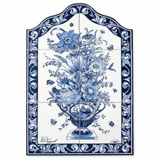 Portuguese Ceramic Tile Wall Panel – Blue Floral Vase with Azulejo Border picture