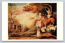 The Peaceable Kingdom by Edward Hicks Vintage Litho Postcard 1830 Art picture