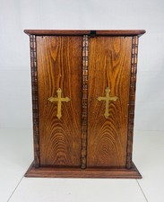 VINTAGE ANTIQUE CATHOLIC LAST RITES SICK CALL Wooden BOX CABINET RELIGIOUS picture