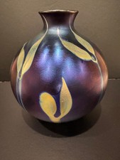 Charles Lotton Iridescent Art Glass Vase — Pulled Leaf and Vine picture