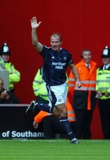 Newcastle United's Alan Shearer celebrates his team's opening goal- Old Photo picture