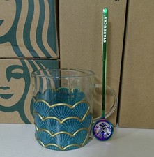 Starbucks The Sea Blue Series Blue Mermaid Scale Glass Mug with Spoon 355ml picture