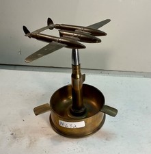 #632 US ARMY WW2 TRENCH ART ASHTRAY WITH AIRPLANE DATED 1942 WELL-MARKED picture