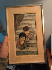 Margaret Keane Big Eyes Framed Lithograph Print Vintage Art Rare  picture