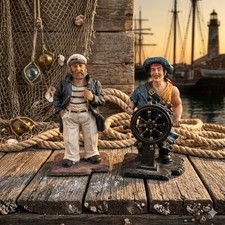 K's Collection Nautical Series Figurines Lot of 2 Sea Captain Pirate Wheel 6
