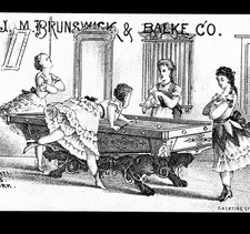 RARE - 1800's Billiards J.M Brunswick & Balke Pool Table Ladies Comic Trade Card picture