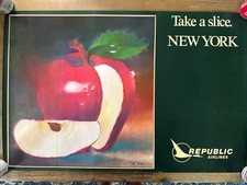 Republic Airlines Vintage 1981 “Take a Slice New York” Poster Signed Airline Art picture