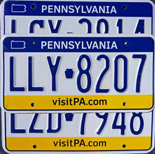 One Random PENNSYLVANIA LICENSE PLATE - Blue Letters Yellow Band License Plates picture