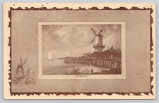 Antique Windmill Landscape Postcard - Early 1900s European Scenic View picture