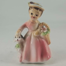 Vintage Josef Original 1966 Little Lady W Poodle basket of flowers 4