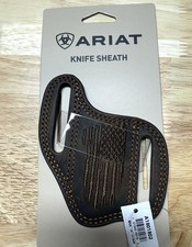 Ariat Brown Leather Belt Loop Knife Sheath Full Coverage Classic Design USA flag picture