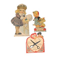 Lot of 3 1920-1930 Greeting Cards Easter & Valentine Cut-Out Stand-Up Cards picture