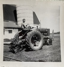 Vintage Photo Shirtless Man on Big Tractor Farmer 1950s Gay Int picture