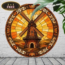 Bohemian Dutch Windmill Stained Glass Look Faux Suncatcher Metal Sign 8x12 picture