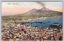 Naples Italy Mount Vesuvius Erupting Harbor Panorama Napoli Postcard c. 1910s picture