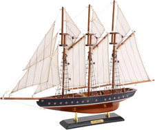 19-Inch Atlantic Sailboat Deco, Wooden Schooner Model Ship, Yacht Replica, Nauti picture