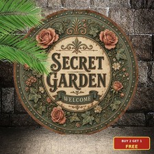 Secret Garden Botanical Flowers Round Tin Sign 8x8 Backyard Porch Wall Decor picture