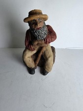 Vintage HS 90 Folk Art Seated Man on Log Figurine picture