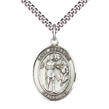 Pewter Saint Sebastian Althletes Patron Medal Pendant Necklace 24