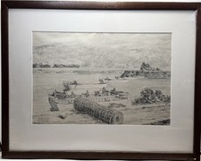 VTG 1944 WW2 Military Sketch by Rudy WEDOW Wartime Print Artwork Framed 21x26.5” picture
