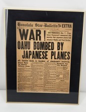 Framed Original Pearl Harbor Attack Newspaper 12/7/1941 Honolulu Bulletin WWII picture