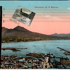 c1910s Naples Italy Mount Vesuvius Telegraph Postcard Da Napoli San Martino Bay picture