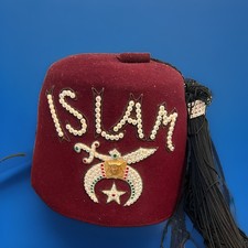 Vintage Freemason Shriner Jeweled Islam Fez Hat LAFS Co Los Angeles  picture