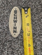 Vintage Schwinn Chicago Bicycle Head Badge, White w Black Letters, Stamped 2251 picture