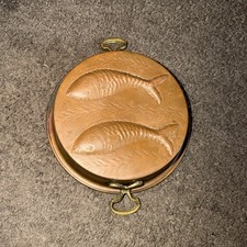 Vintage Copper & Brass Twin Fish Circular Food Mold Decor - Tart -Pan Bowl Dish picture