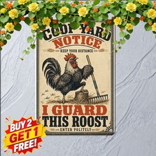 Grumpy Rooster Warning Tin Sign Farm Tool Country Yard Metal Wall Plaque 8x12 picture