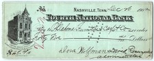 1902 Nashville, Tenn. Fourth National Bank $45 vintage check picture