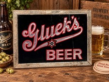 Glueks BEER SIGN REVERSE PAINTED GLASS ANTIQUE Minneapolis MINNESOTA RARE SIGN picture