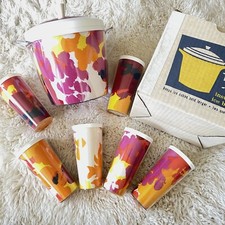 Vtg 60s 70s Thermo-Temp Colorful Ice Bucket Flowers 6 Tumblers Boho Insulated picture
