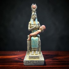 Ancient Egyptian Antiquities Goddess Isis Horus Statue Rare Pharaonic Unique BC picture