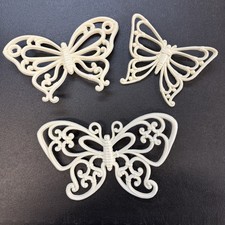 Vintage 1970s Syroco Butterfly Wall Decor Set of 3 Ivory Filigree Made USA picture