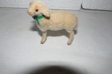 Vintage Christmas Putz Flocked Sheep Green Collar 2 1/4