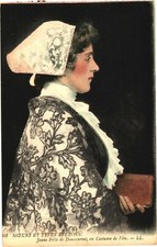 Douarnenez France Breton Woman Festival Costume Divided Back Postcard c1910 picture