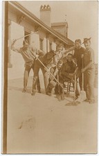 Funny RPPC 1907-18 Men Fight with Brooms Occupational Real Photo Postcard Work picture