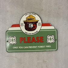VINTAGE SMOKEY THE BEAR PORCELAIN SIGN ONLY YOU CAN PREVENT FOREST FIRES RANGER picture