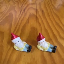 Pair of Small Ceramic Gnome Figurines Red Hats Fantasy Theme (2 pcs) picture