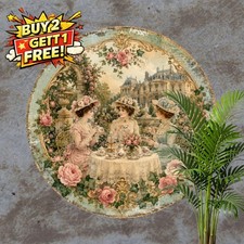 Victorian Floral Party Manor Metal Sign Elegant Ladies Round Wall Tin Decor 8x8 picture