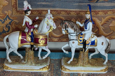 Two Vtg German Scheibe Alsbach Porcelain Napoleon Guard Imperial Horse Statues picture
